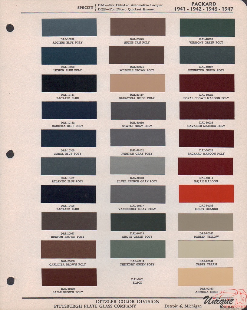 1941 Packard Paint Charts PPG 1